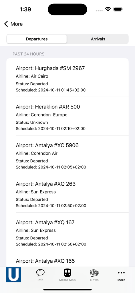 Nuremberg Subway Map - Bildschirm für Abflüge vom Flughafen und Flugpläne in der Nürnberg U-Bahn-Map-App