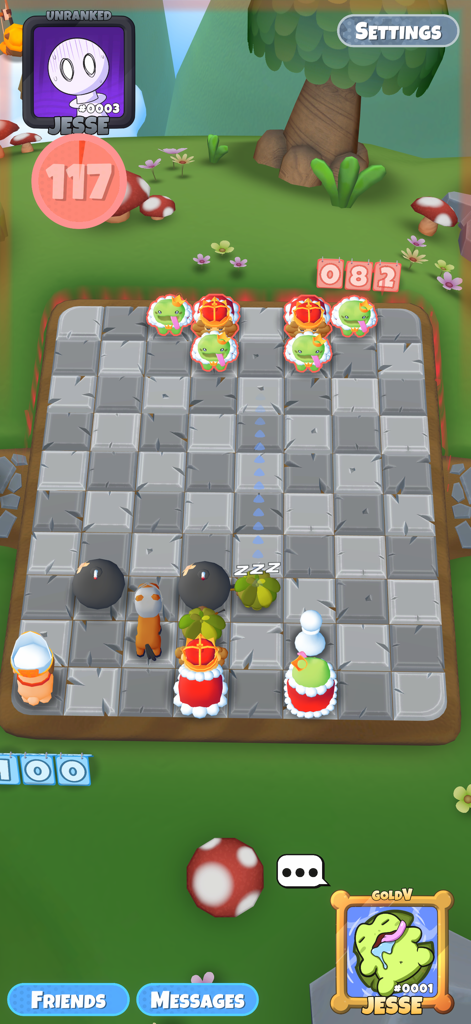 Chess Ultimate - Jugabilidad de Chess Ultimate mostrando piezas de personajes peculiares en un tablero de ajedrez 3D estilizado.