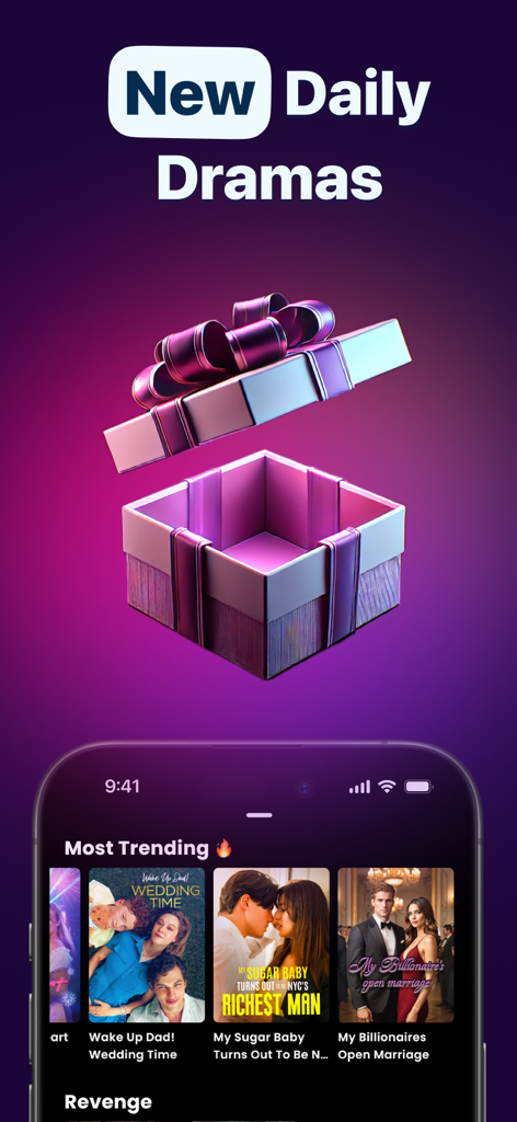 Shortical - Shortical app promotion showing new daily dramas and a smartphone screen with trending short-form romance series titles.