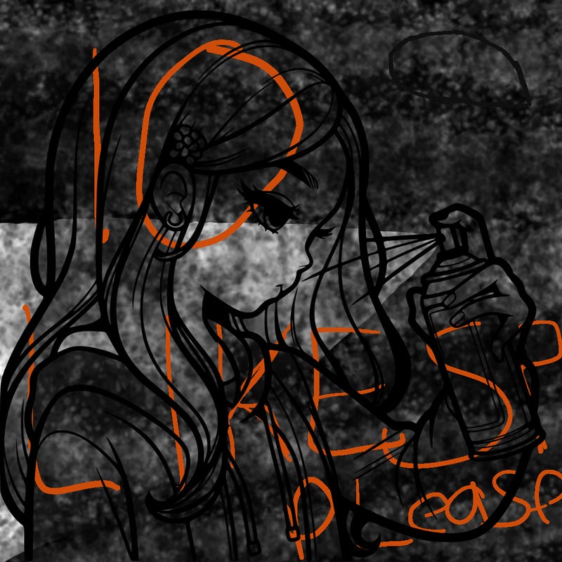 a realistic girl spray painting