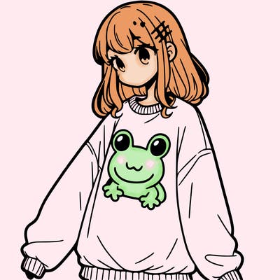 girl wearing frogging sweatshirt