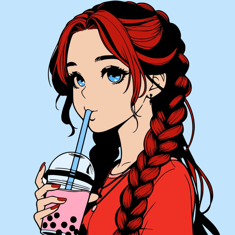 realistic girl with braided hair drinking boba