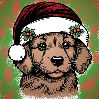 realistic dog wearing a santa hat
