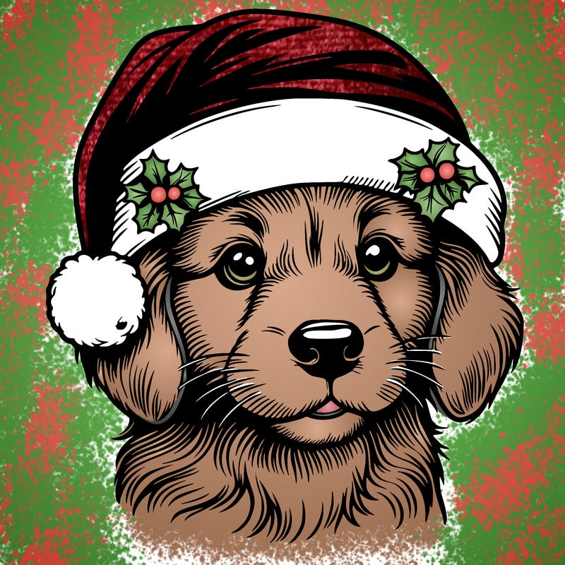 realistic dog wearing a santa hat