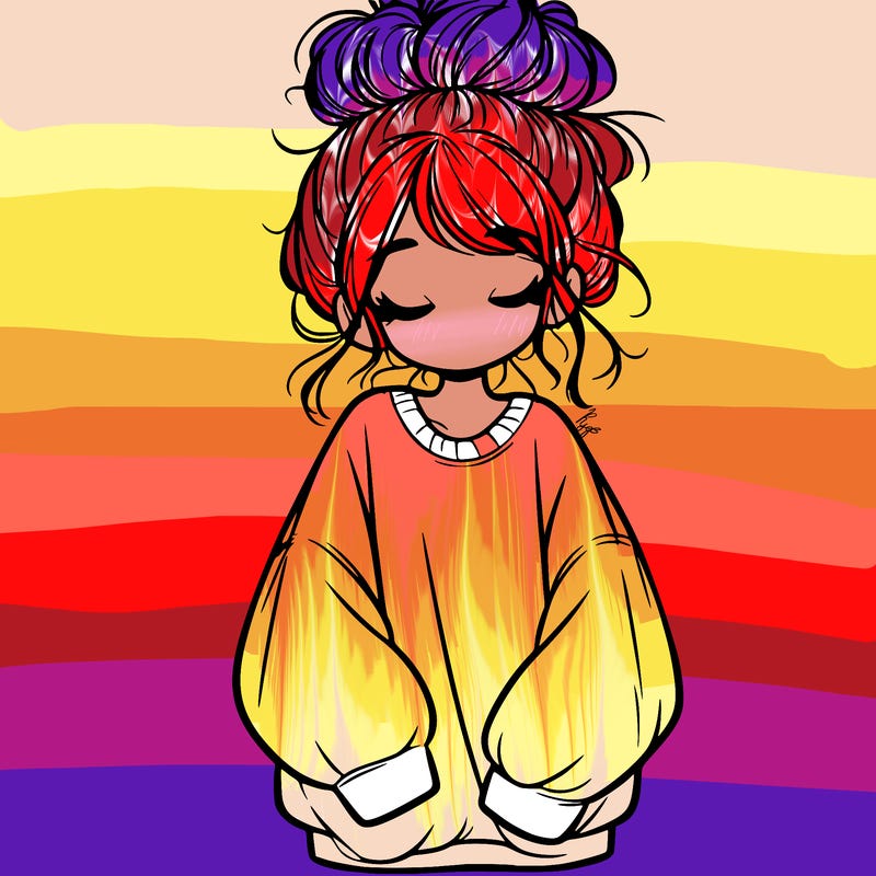 girl with baggy sweatshirt and messy bun