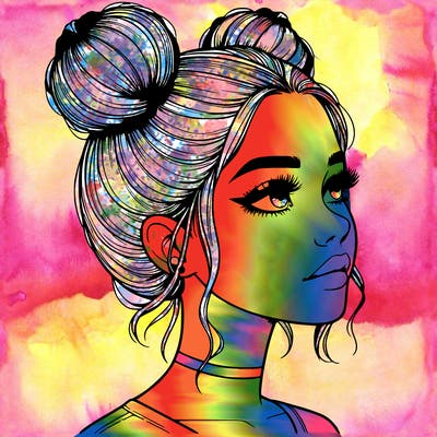 realistic girl with buns on the top of her head