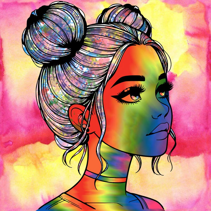 realistic girl with buns on the top of her head