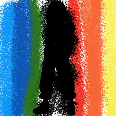 girl in baggy pants crop top and long hair