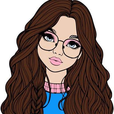 girl with long hair and freckles and glasses realistic