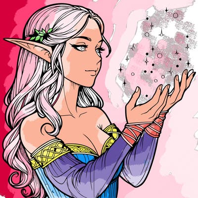 realistic elf girl doing magic