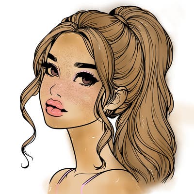 realistic girl with a ponytail on her hair and lips