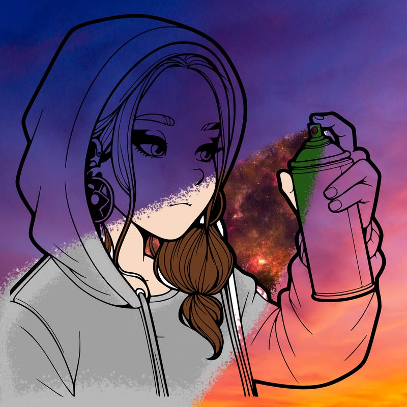 a realistic girl, spray painting