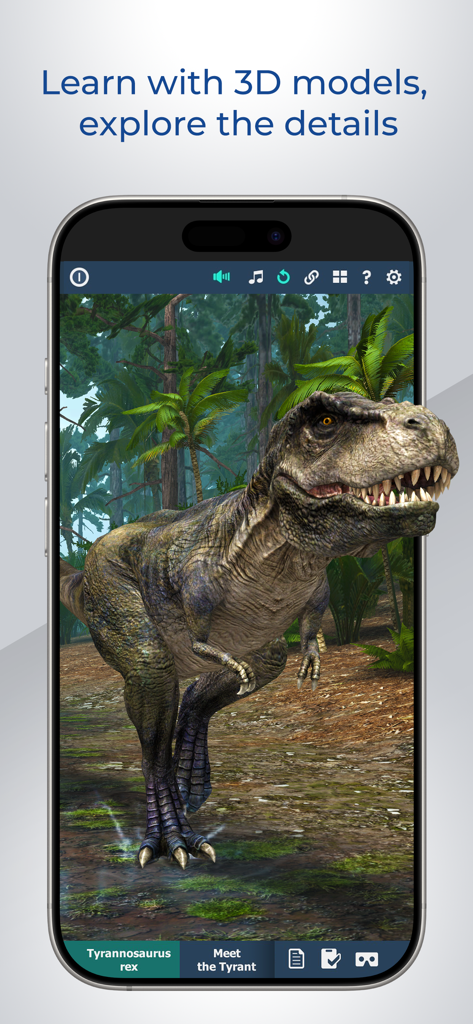 Interactive 3D model of a Tyrannosaurus rex on a mobile phone screen