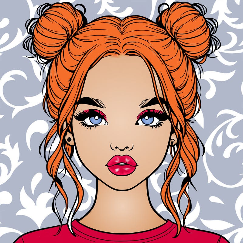 realistic girl with two buns in hair and lips