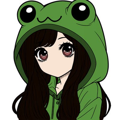 a pretty girl wearing a frog hoodie portrait with long hair