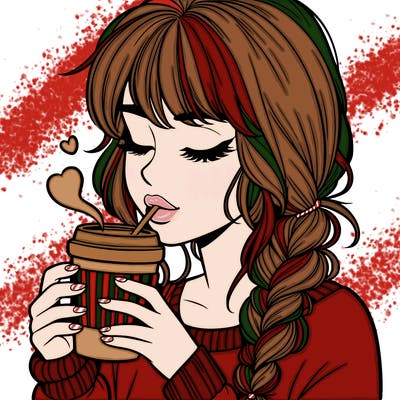 realistic girl drinking coffee