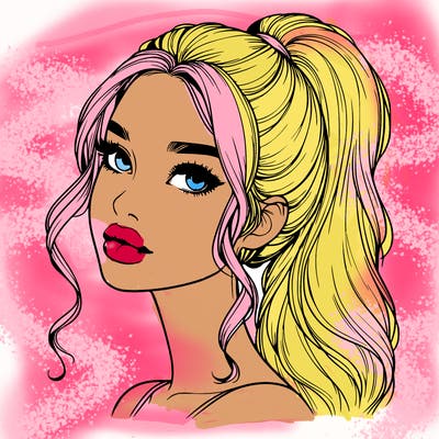 realistic girl with a ponytail on her hair and lips