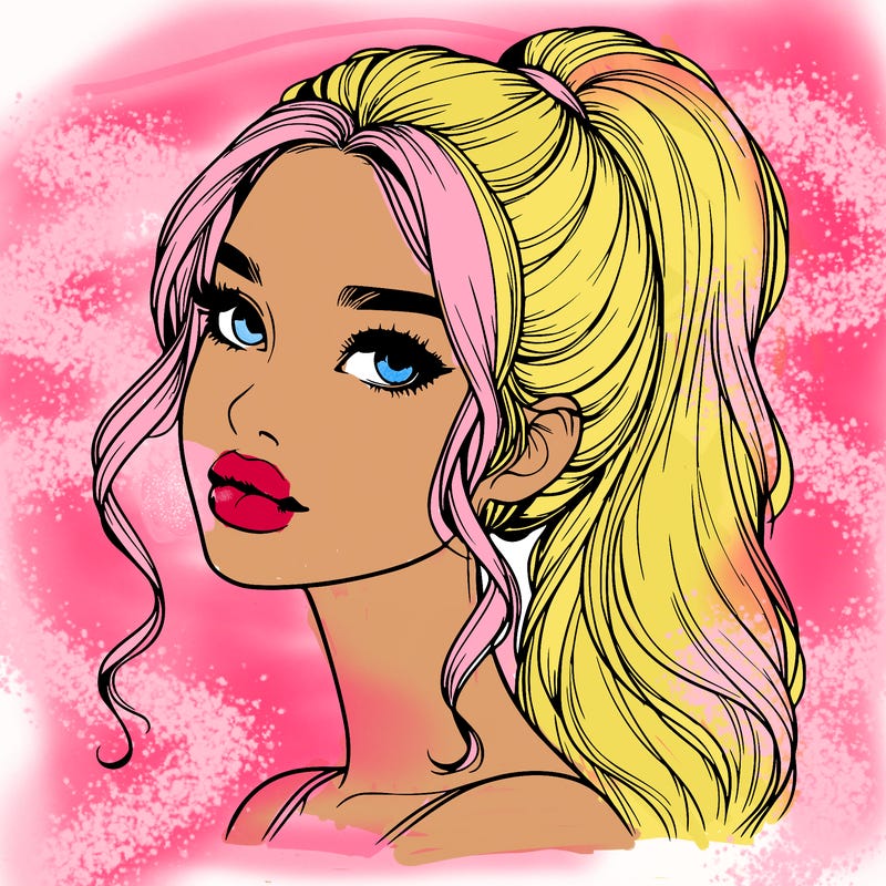 realistic girl with a ponytail on her hair and lips