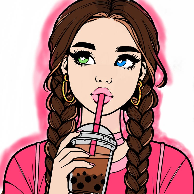 realistic girl with braided hair drinking boba