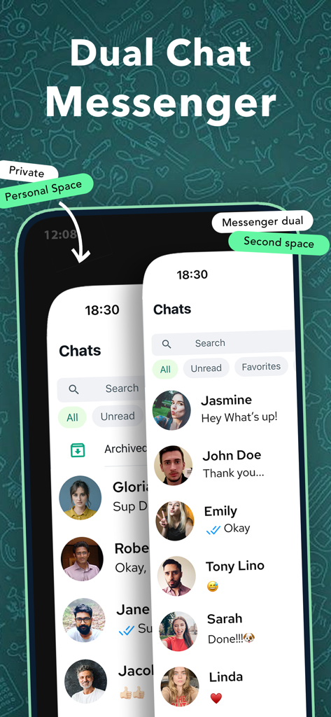 Dual Messenger for Web chat - Interface of the Dual Messenger app showing two separate chat spaces for personal and work accounts on one screen
