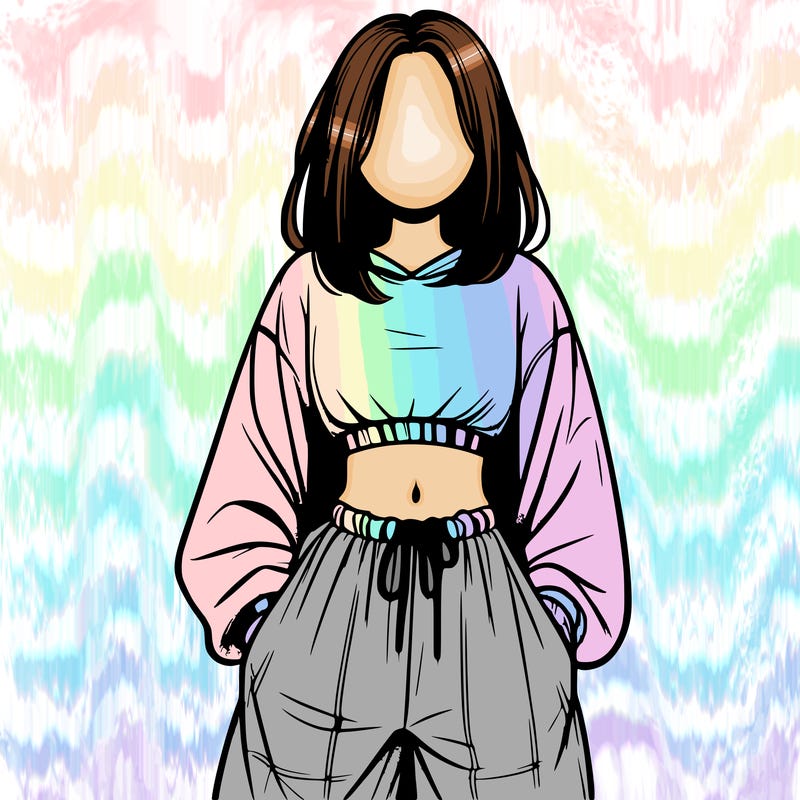 realistic girl faceless with baggy pants and a crop top