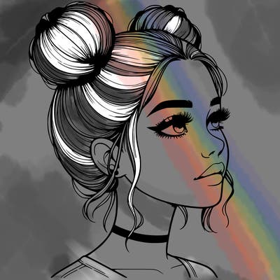 realistic girl with buns on the top of her head