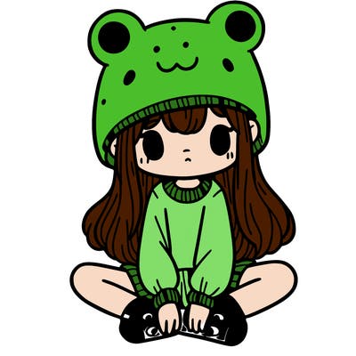 a girl wearing a frog hat and some frog socks