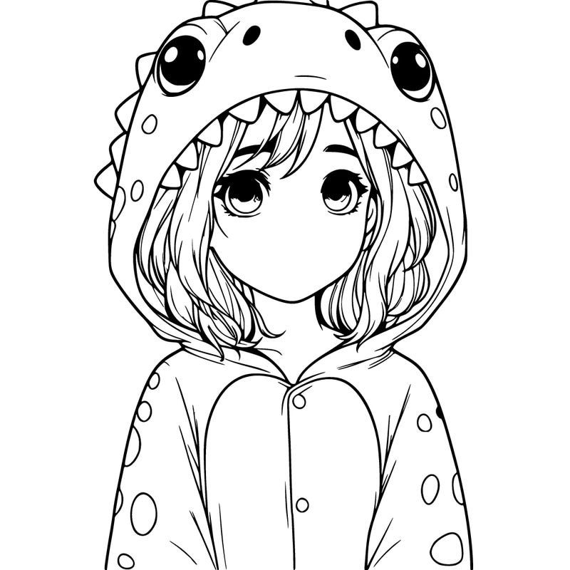a girl in a dinosaur onesie realistic