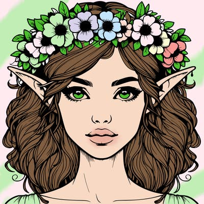 realistic female elf with flower crown