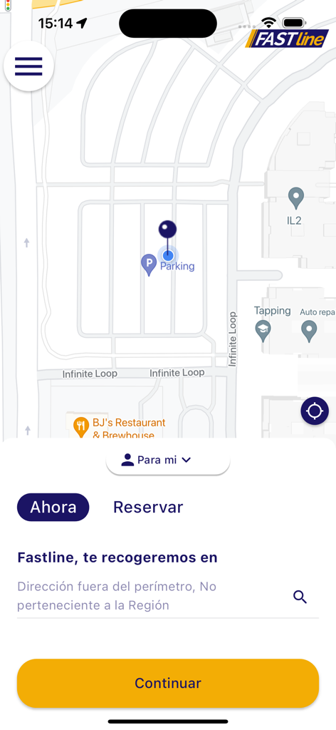 FASTLINE TAXI - Interface de l'application mobile Fastline Taxi montrant la vue cartographique et les options de réservation de courses.