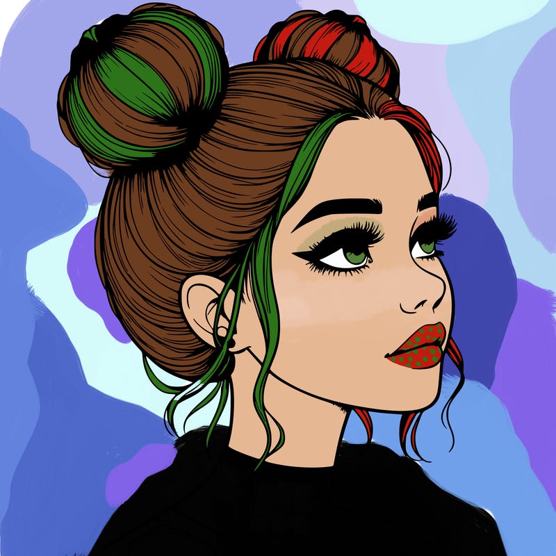 realistic girl with buns on the top of her head