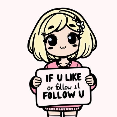a girl holding a sign that says if u like or follow me i will follow u