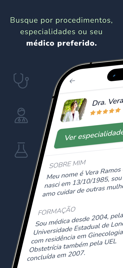 Smartphone displaying a doctor profile and search feature in the Medprev medical app.