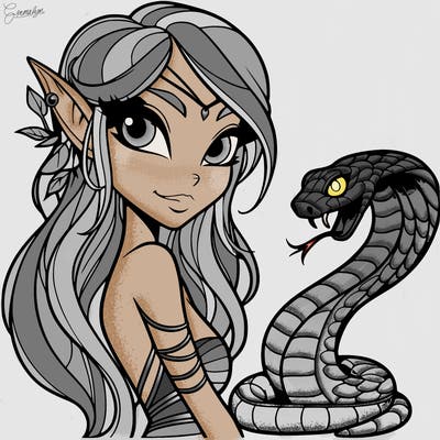 realistic snake themed dangerous fae girl