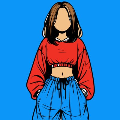realistic girl faceless with baggy pants and a crop top