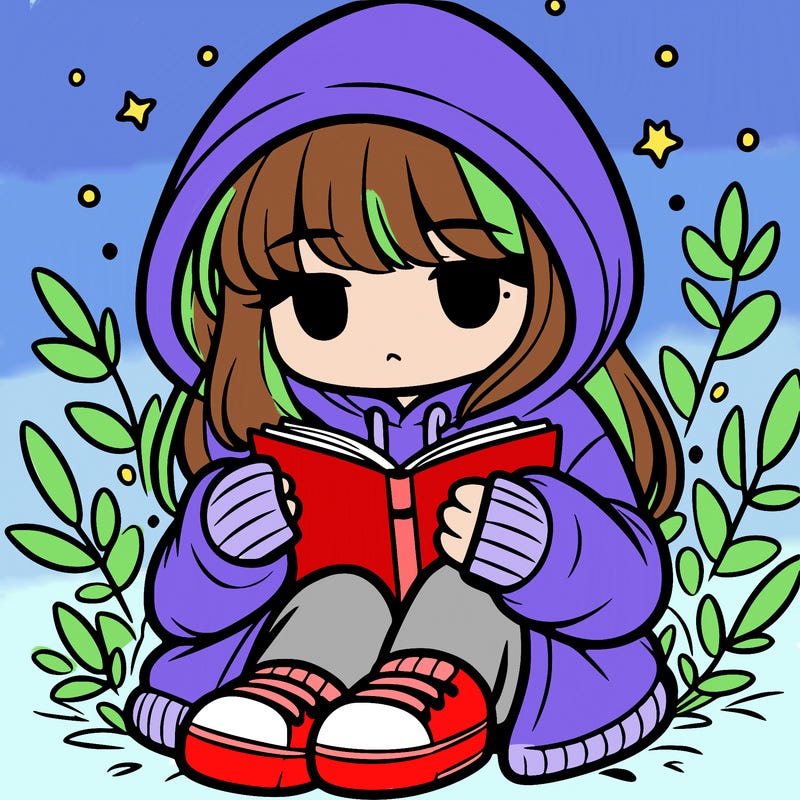 girl in oversized hoodie reading a book