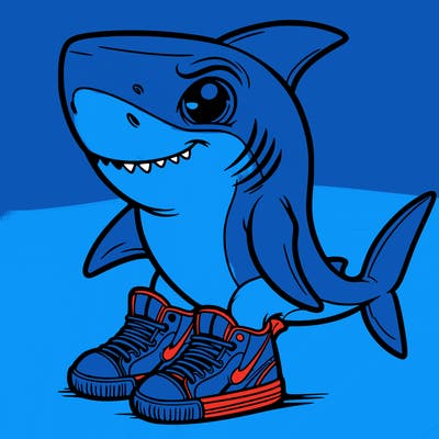 a shark wearing nik shoes