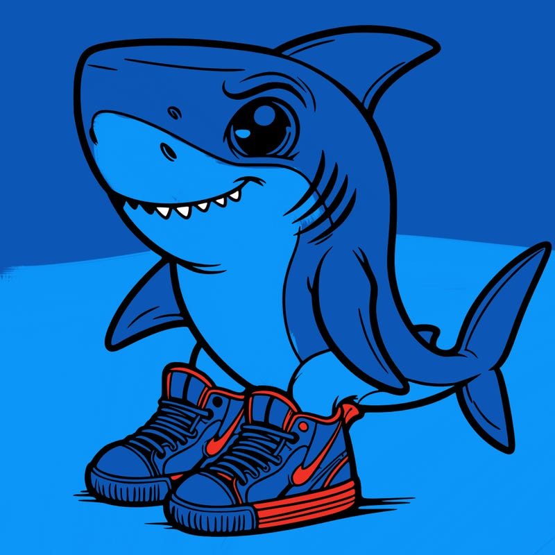 a shark wearing nik shoes