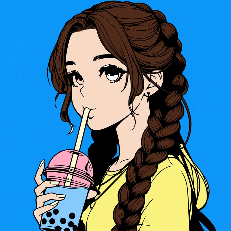 realistic girl with braided hair drinking boba