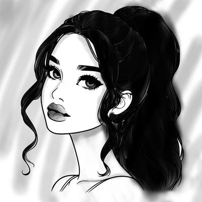 realistic girl with a ponytail on her hair and lips