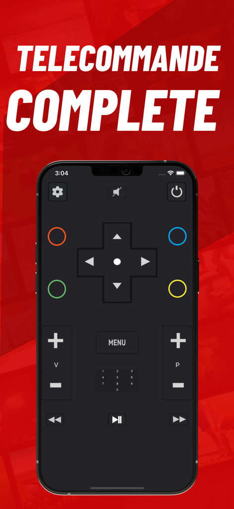 Télécommande box universelle - A smartphone screen displaying a full-featured digital TV remote interface