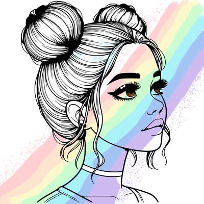 realistic girl with buns on the top of her head