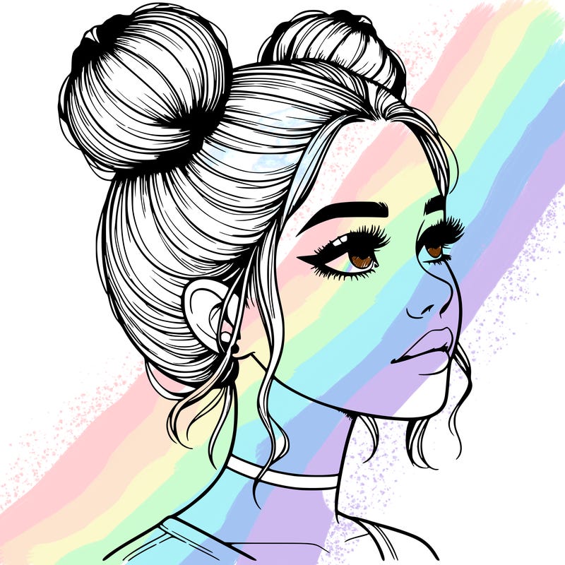 realistic girl with buns on the top of her head