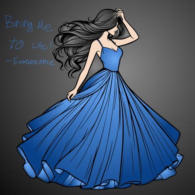 realistic woman with dress flowing in the wind