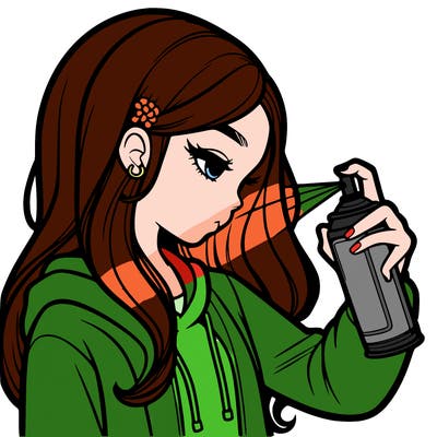 a realistic girl spray painting