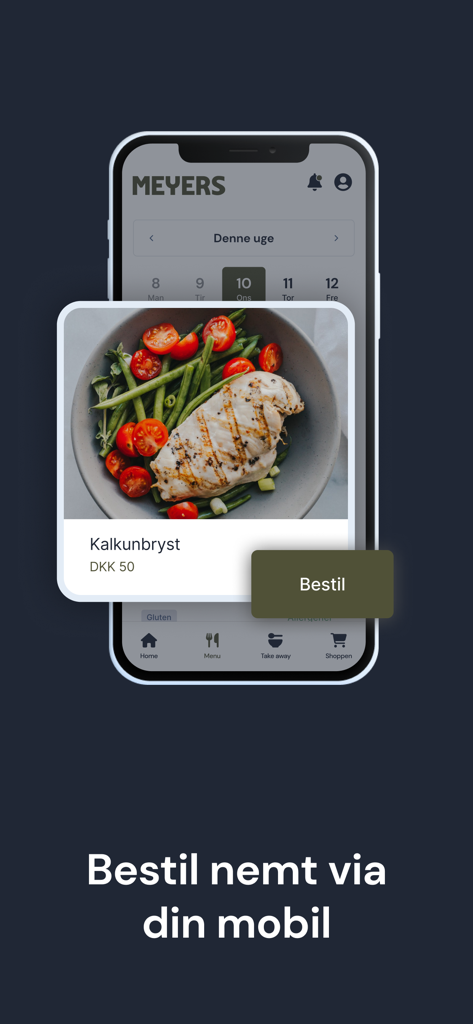 Meyers Mad - Meyers Mad app showing a healthy turkey breast meal with a mobile ordering button