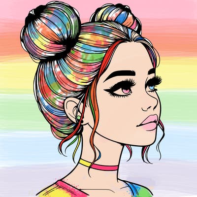 realistic girl with buns on the top of her head