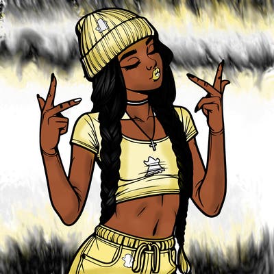 realistic teenage girl with braids and a beanie and crop top doing 🫶🏼