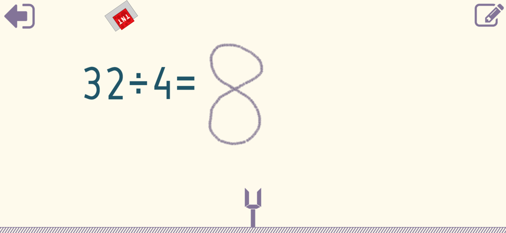 Math Shot Division - Math Shot Division app interface showing a division problem with a handwritten answer