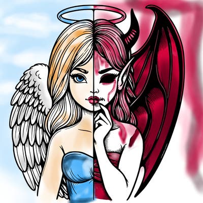 realistic angel half demon